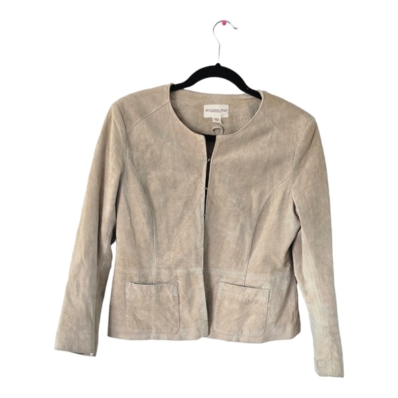 Monterey Bay Leather Jacket Women Beige Sz 10P Long Sleeve Pockets Rare - Picture 1 of 12
